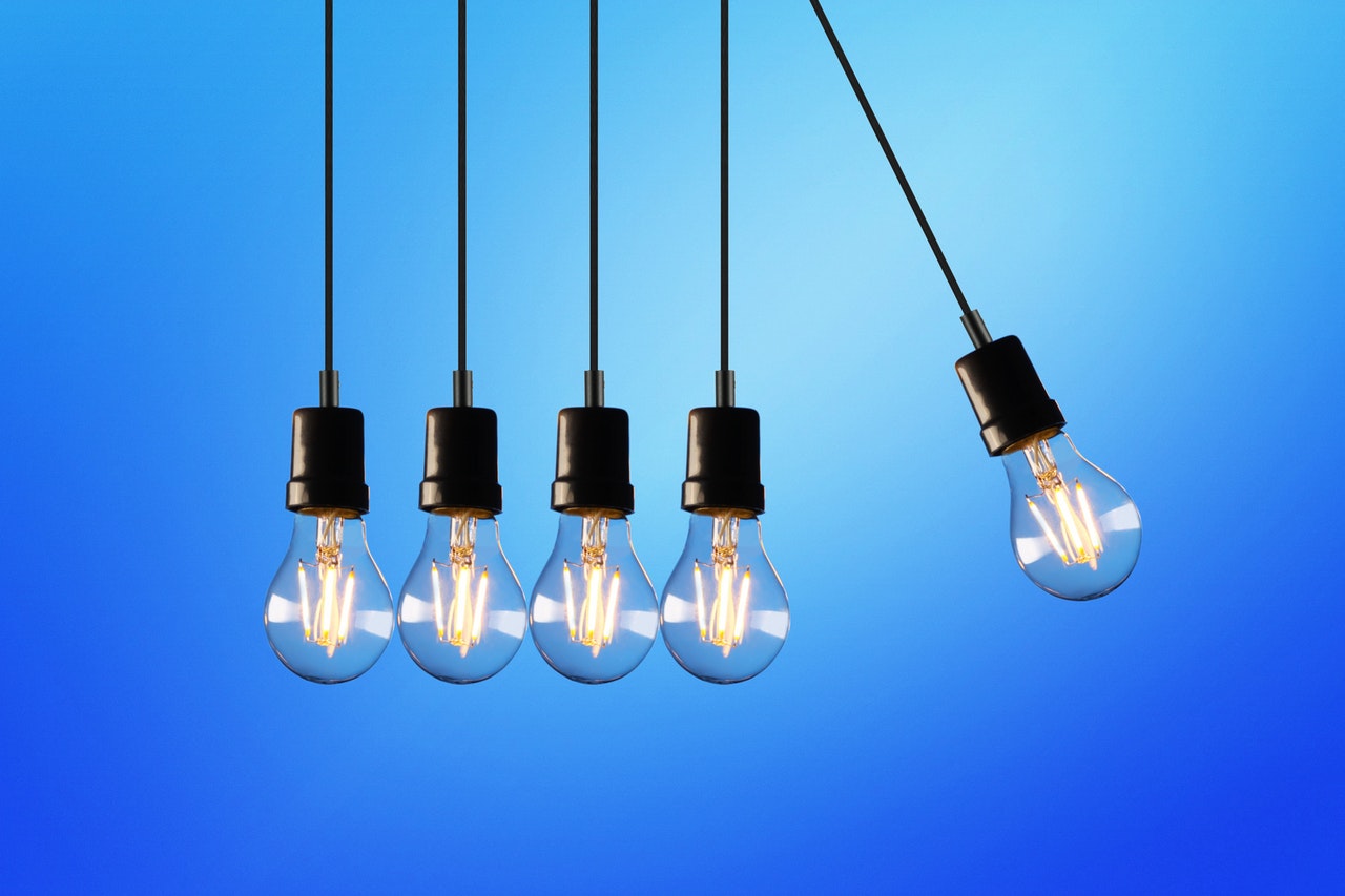 five bulbs with blue background